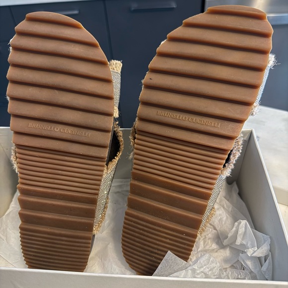 Brunello Cucinelli Gray and Tan Fringe Sandals - Picture 5 of 8